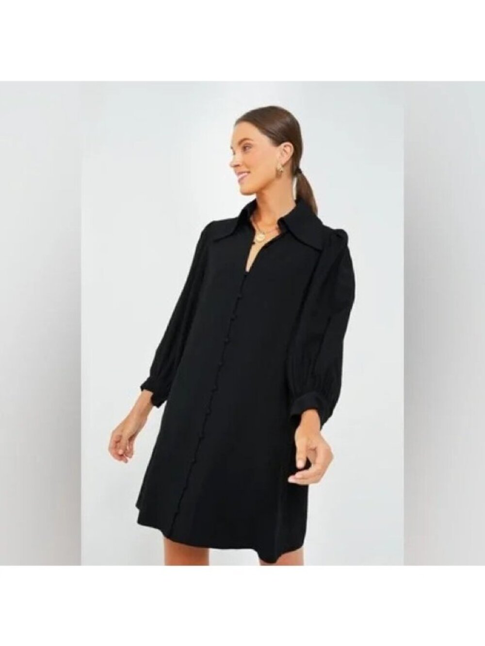 Pomander Place by Tuckernuck Black Luna Dress sz S NWT Button Front Collared